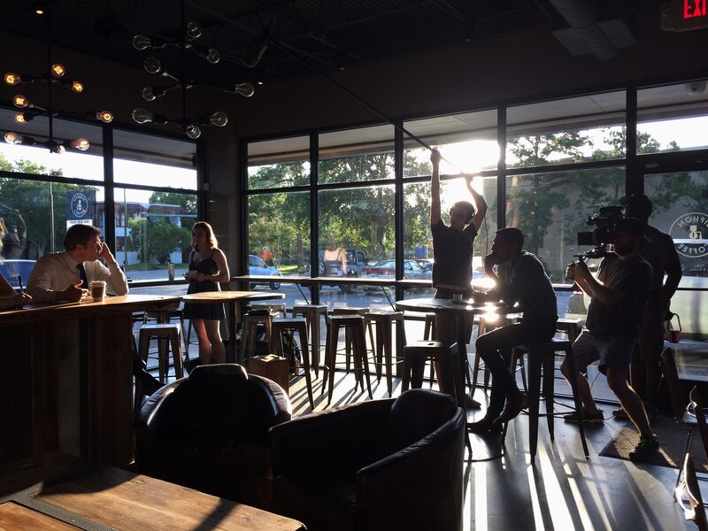 Bar scene. Full crew on set