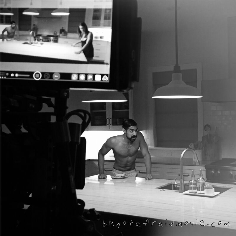 Kitchen scene. Harry on the Atomos monitor