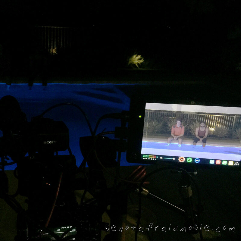 Night shoot. Pool scene on the monitor
