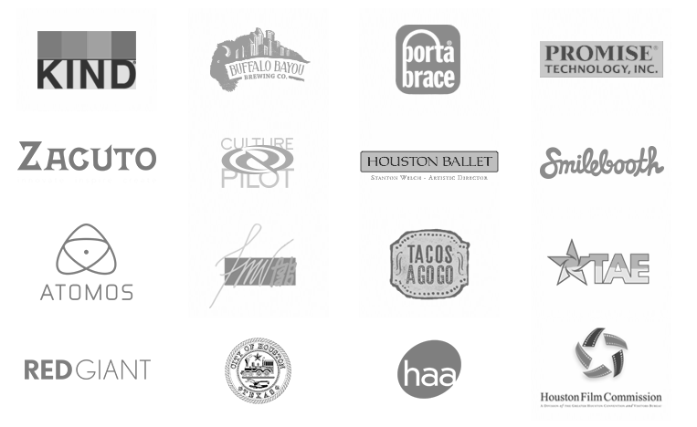 Be Not Afraid! sponsors and partners including KIND, Zacuto, Atomos, Red Giant, Houston Arts Alliance