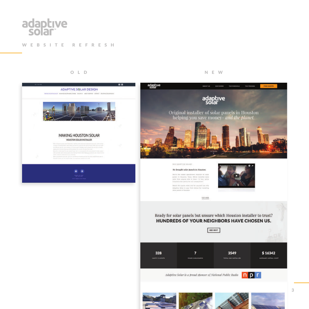 Adaptive Solar website. Before and after