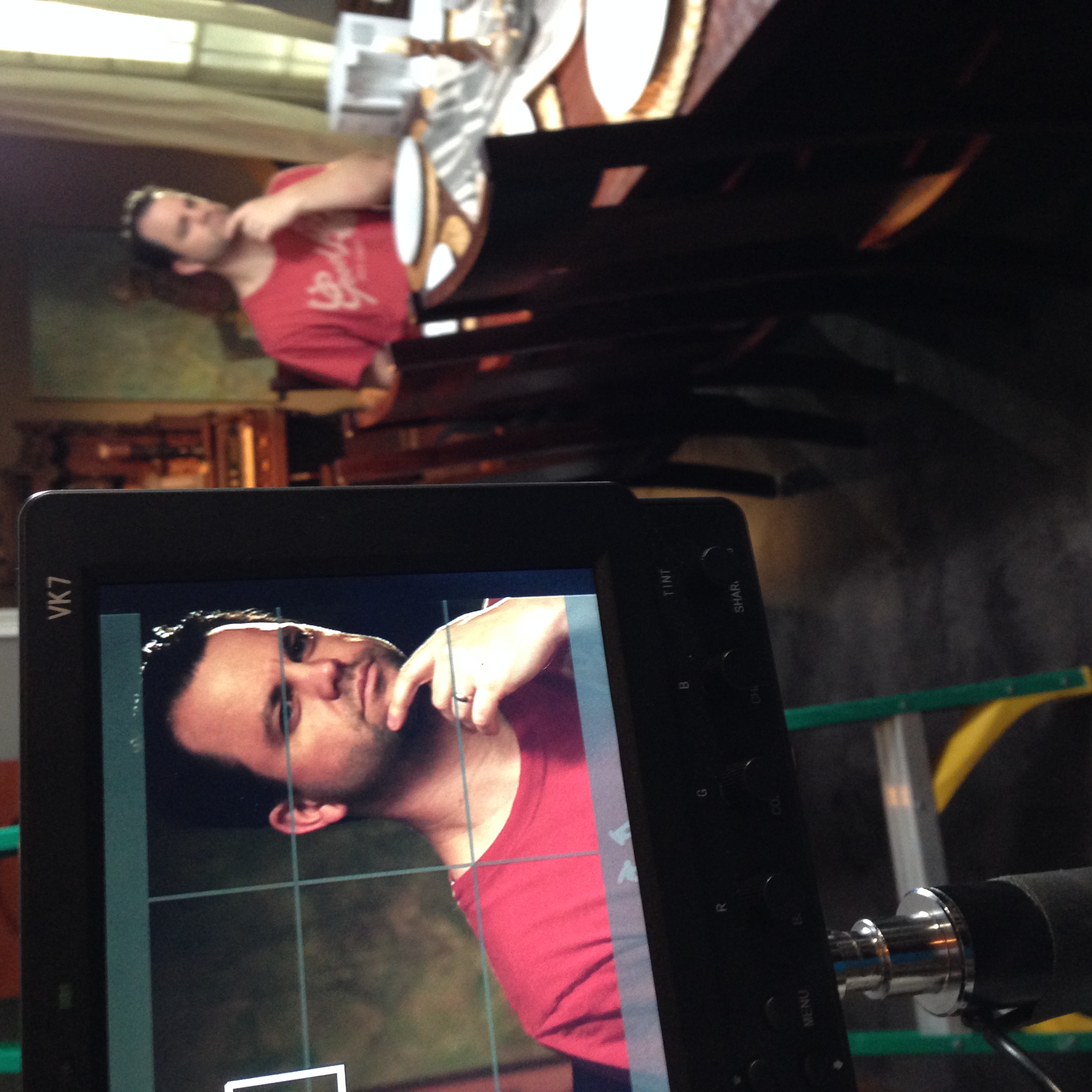 Behind the camera. On-set monitor