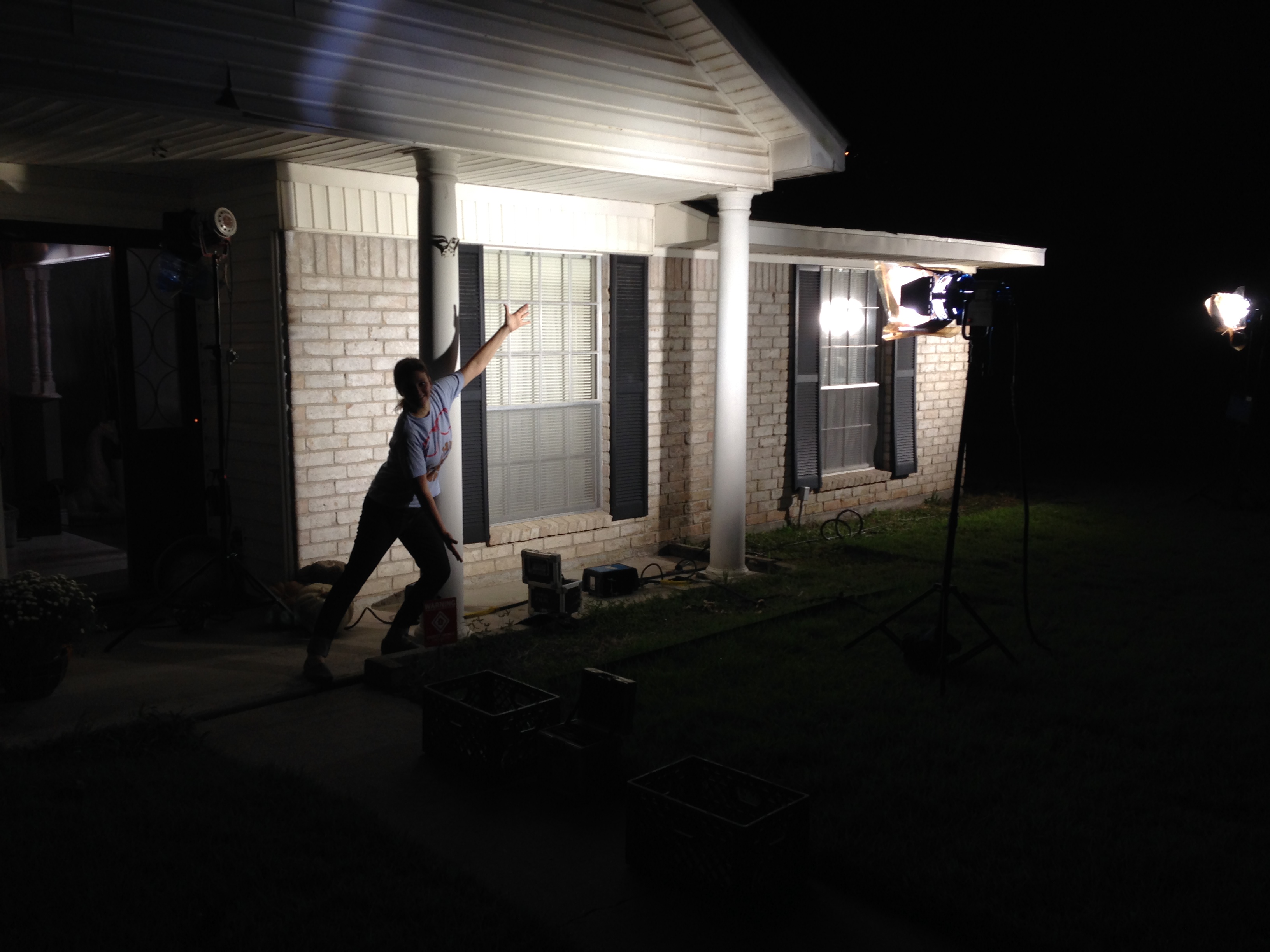 Night exterior shoot. Lighting the house