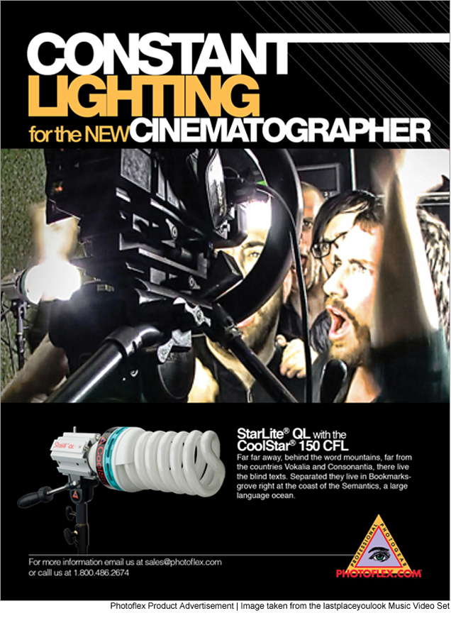 Photoflex product ad. Taylor silhouetted behind the camera on the thelastplaceyoulook shoot