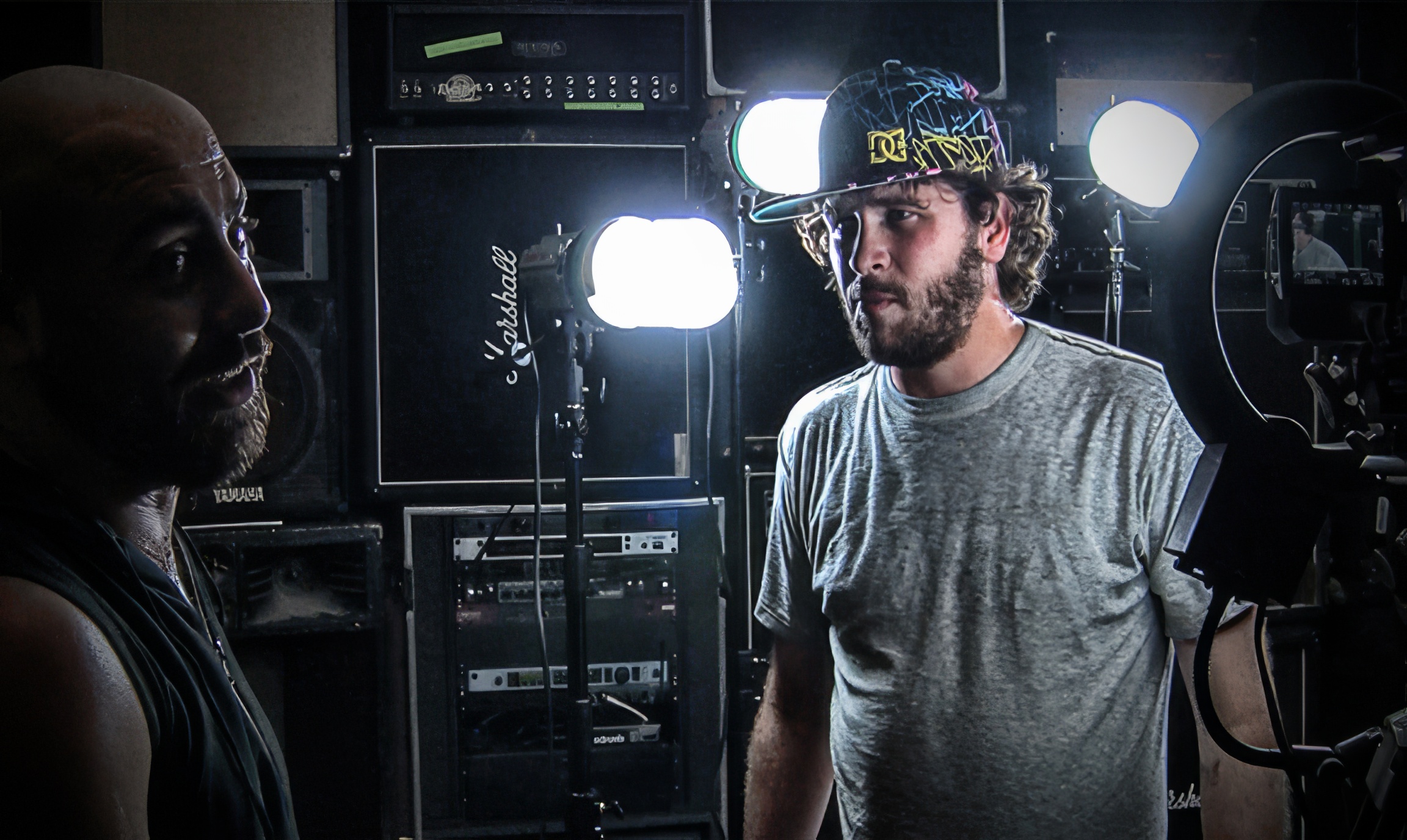 Behind the scenes. Taylor on set with two Photoflex Starlites lighting the band